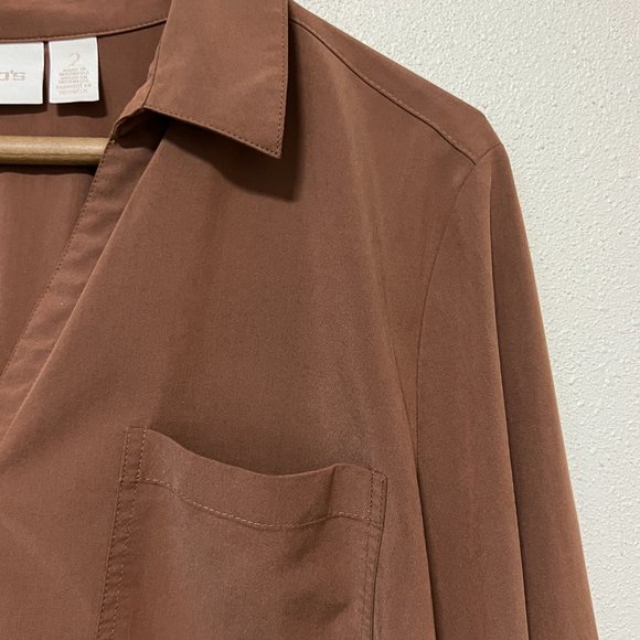 Chico's chocolate brown blouse size 2 (regular size 12) excellent, pre-owned - Picture 2 of 11